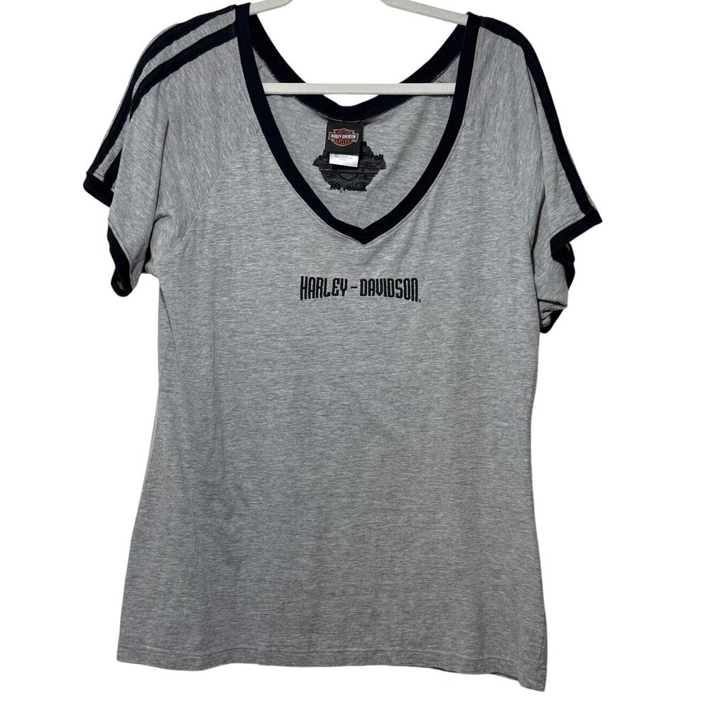 Harley-Davidson Route 66 Gray V-Neck Tee 2X | Bikercore Moto Style Graphic